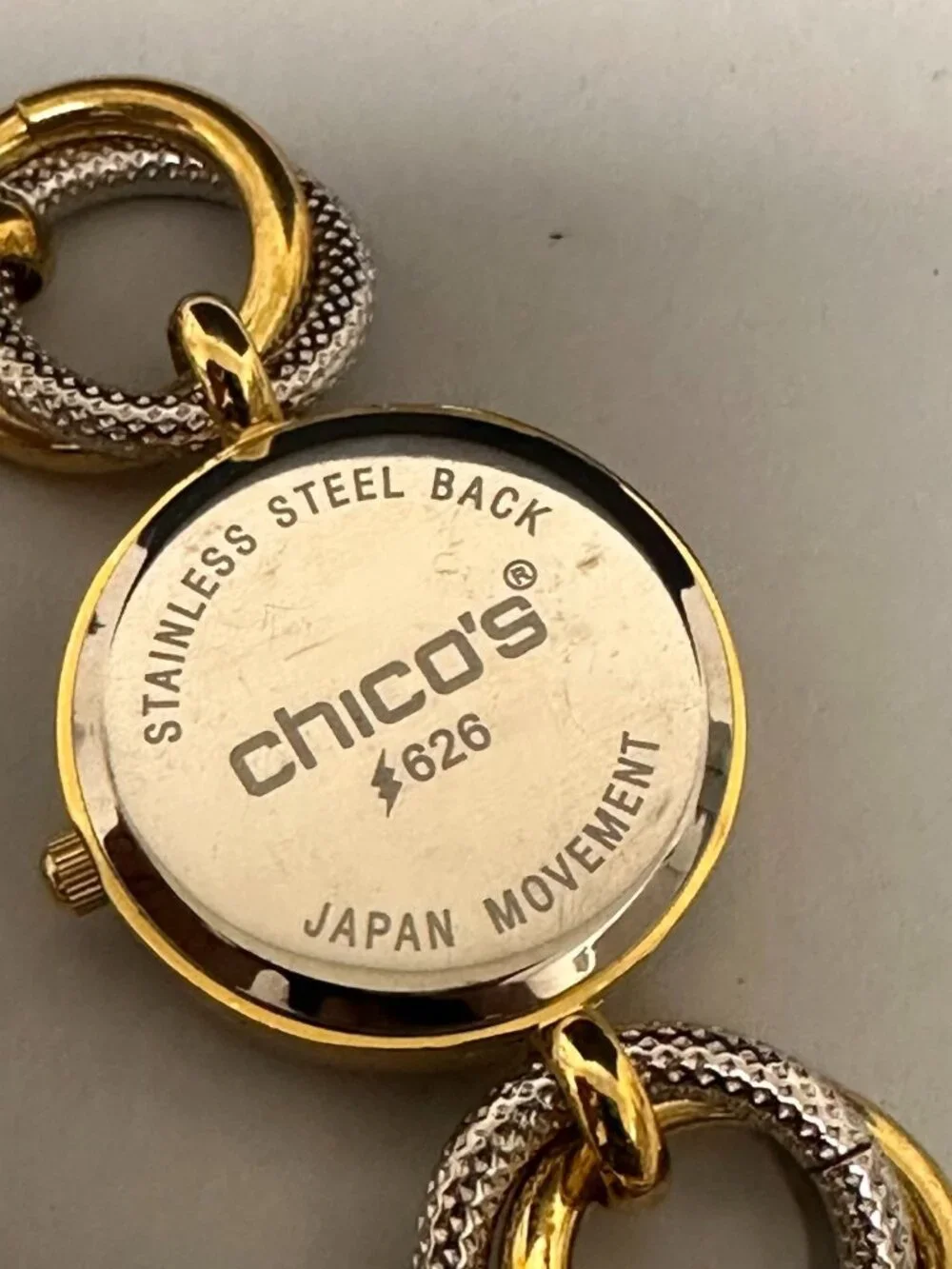 Chico's Watch Women Silver Gold Two Tone Round Link Band New Battery 7